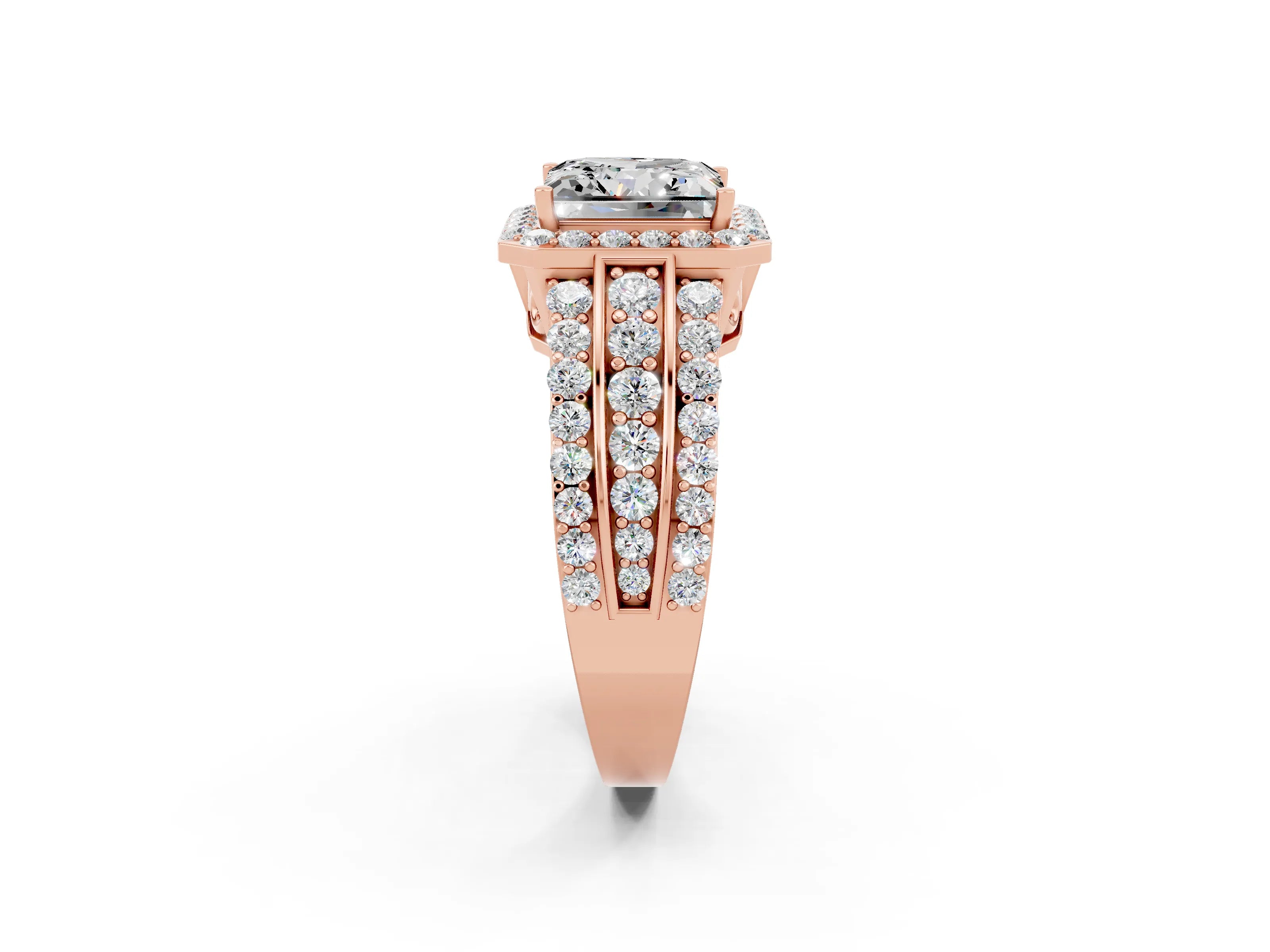 Rose gold Princess Cut Halo Moissanite Ring with Split Shank and Four-Prong Setting_2
