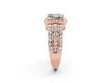 Rose gold Princess Cut Halo Moissanite Ring with Split Shank and Four-Prong Setting_2