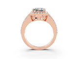 Rose gold Princess Cut Halo Moissanite Ring with Split Shank and Four-Prong Setting_3