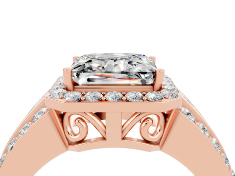 Rose gold Princess Cut Halo Moissanite Ring with Split Shank and Four-Prong Setting_4
