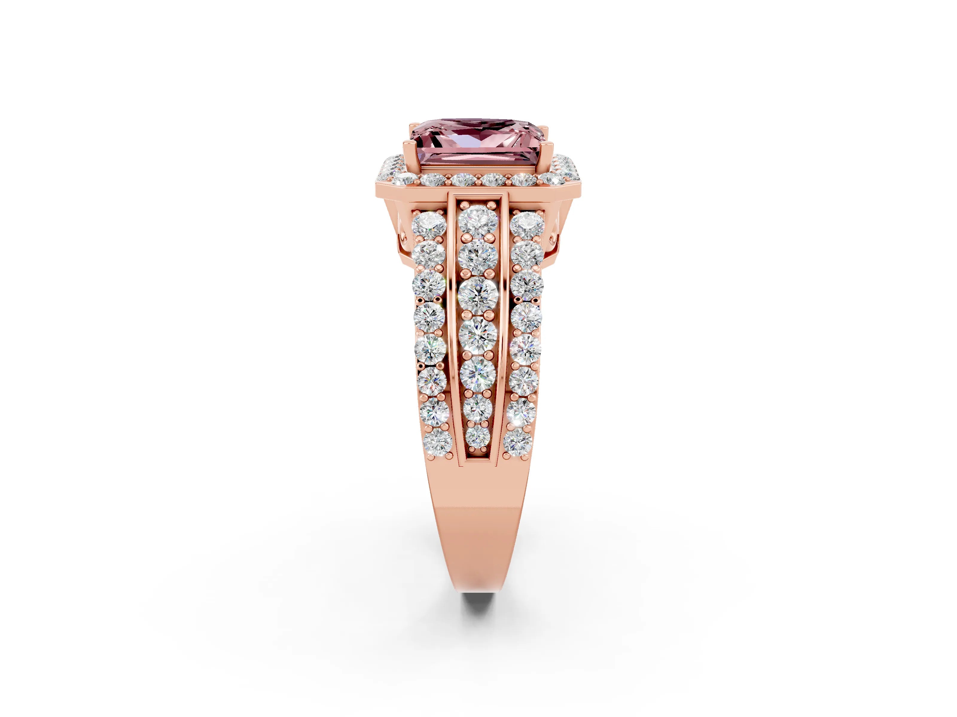 Rose gold Princess Cut Halo Morganite Ring with Split Shank and Four-Prong Setting_2