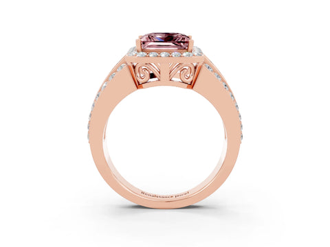 Rose gold Princess Cut Halo Morganite Ring with Split Shank and Four-Prong Setting_3