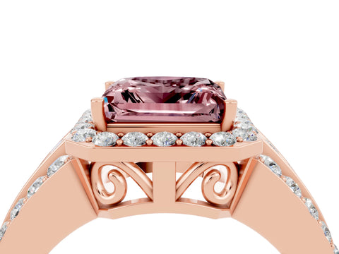 Rose gold Princess Cut Halo Morganite Ring with Split Shank and Four-Prong Setting_4