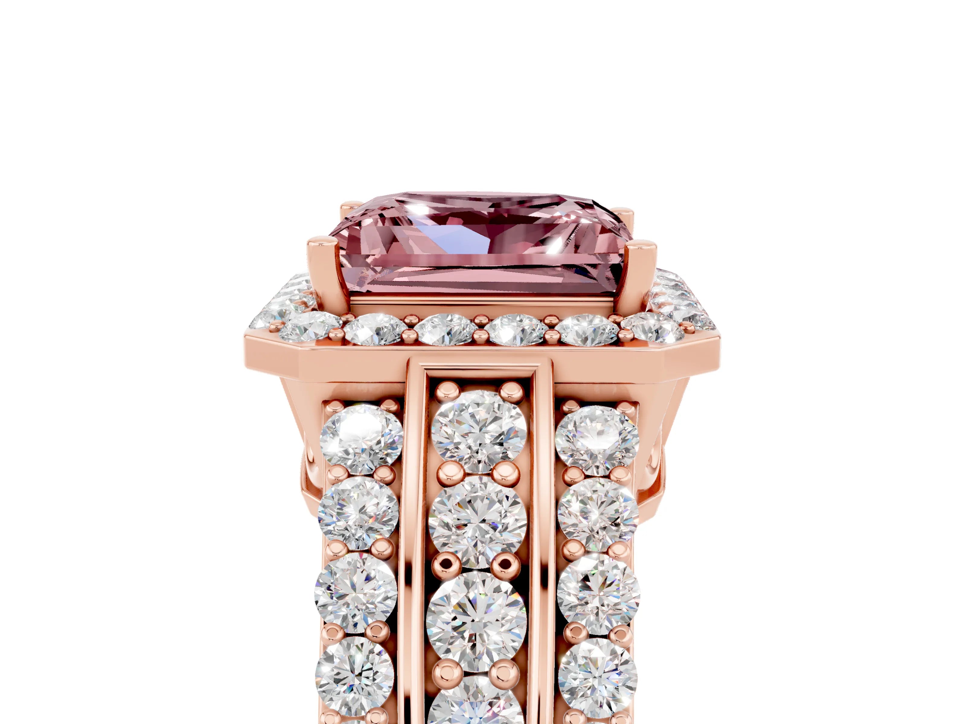 Rose gold Princess Cut Halo Morganite Ring with Split Shank and Four-Prong Setting_5