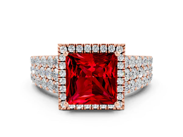 Rose gold Princess Cut Halo Pavé Diamond Engagement Ring with Split Shank and Four-Prong Setting