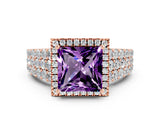 Rose gold Princess Cut Halo Pavé Diamond Engagement Ring with Split Shank and Four-Prong Setting