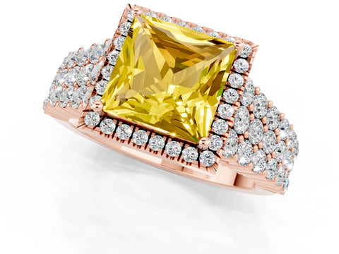 Rose gold Princess Cut Halo Pavé Diamond Engagement Ring with Split Shank and Four-Prong Setting_1