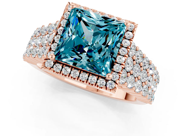Rose gold Princess Cut Halo Pavé Diamond Engagement Ring with Split Shank and Four-Prong Setting