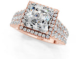 Rose gold Princess Cut Halo Pavé Diamond Engagement Ring with Split Shank and Four-Prong Setting_1