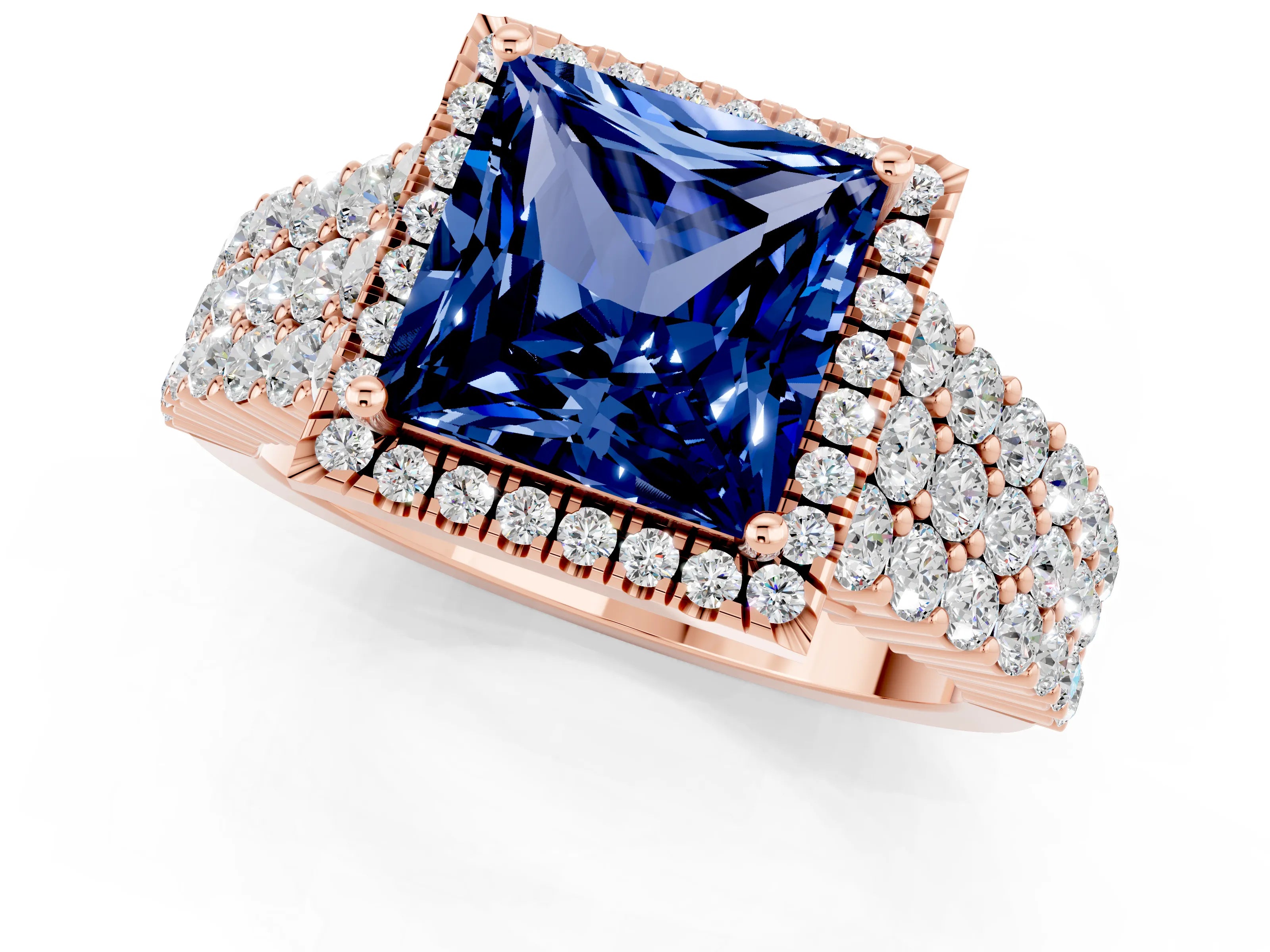 Rose gold Princess Cut Halo Pavé Diamond Engagement Ring with Split Shank and Four-Prong Setting_1