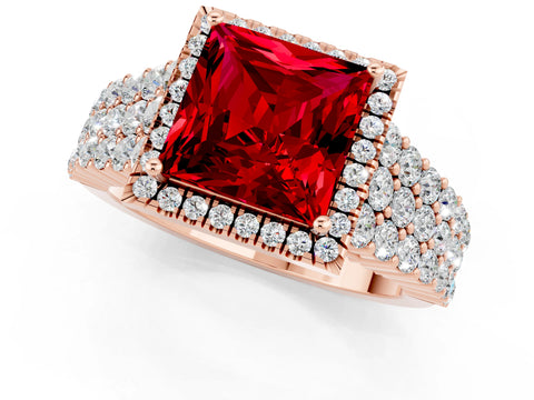 Rose gold Princess Cut Halo Pavé Diamond Engagement Ring with Split Shank and Four-Prong Setting_1