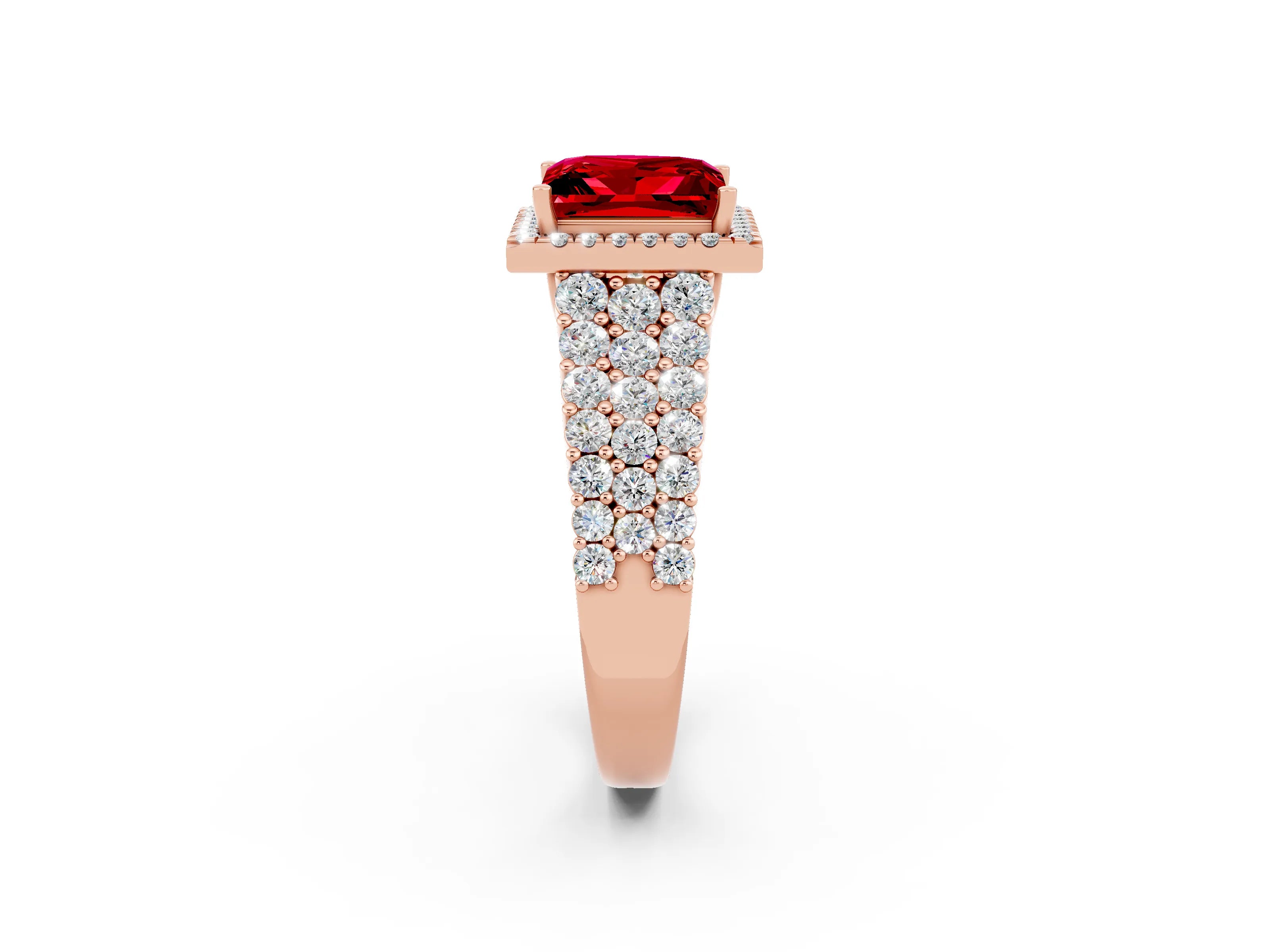Rose gold Princess Cut Halo Pavé Diamond Engagement Ring with Split Shank and Four-Prong Setting_2