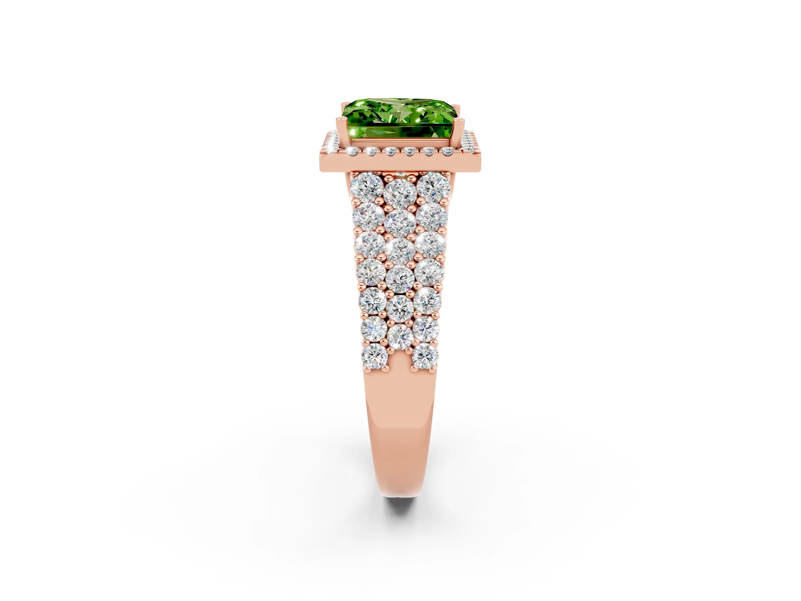 Rose gold Princess Cut Halo Pavé Diamond Engagement Ring with Split Shank and Four-Prong Setting_2