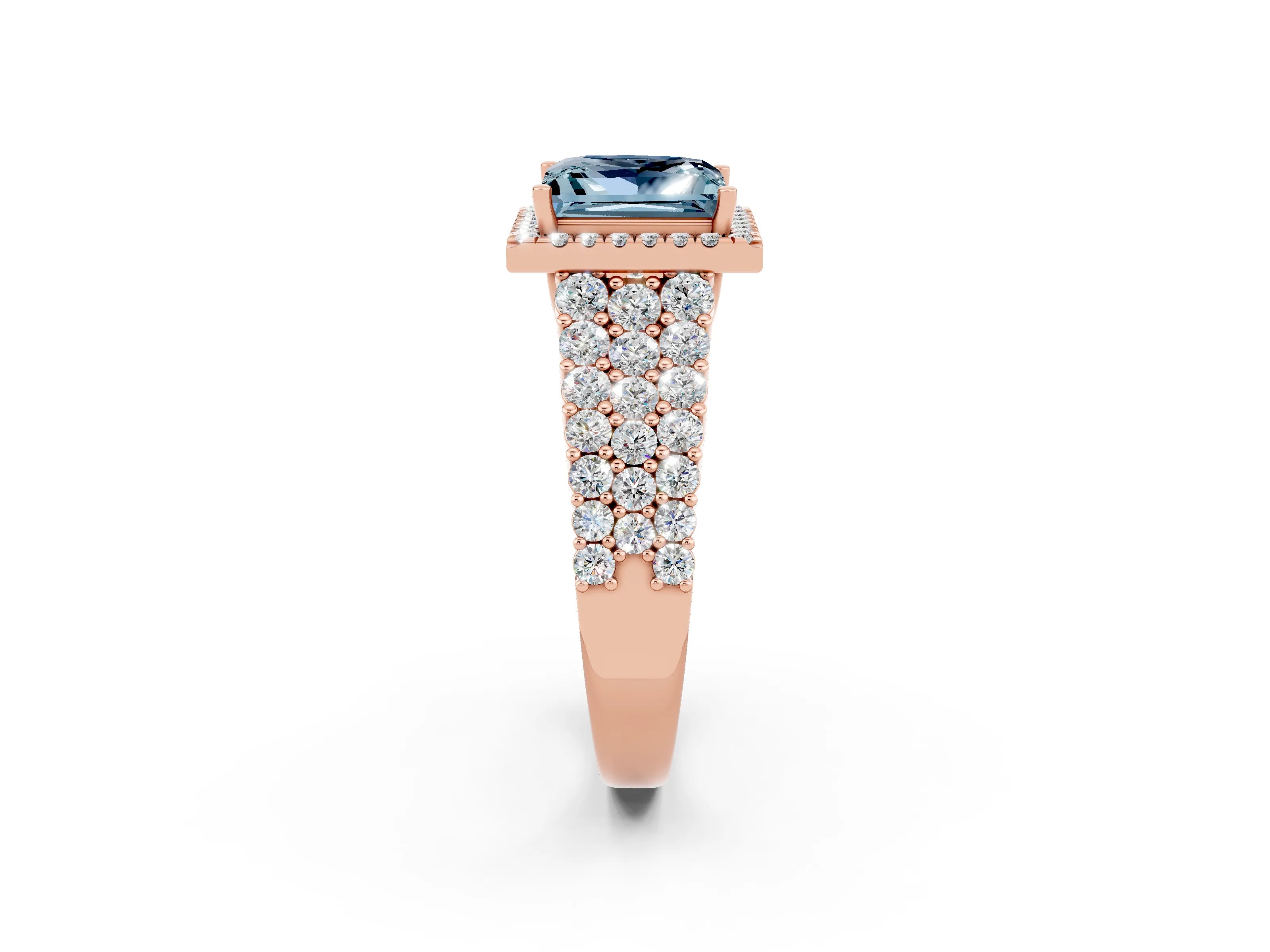 Rose gold Princess Cut Halo Pavé Diamond Engagement Ring with Split Shank and Four-Prong Setting_2
