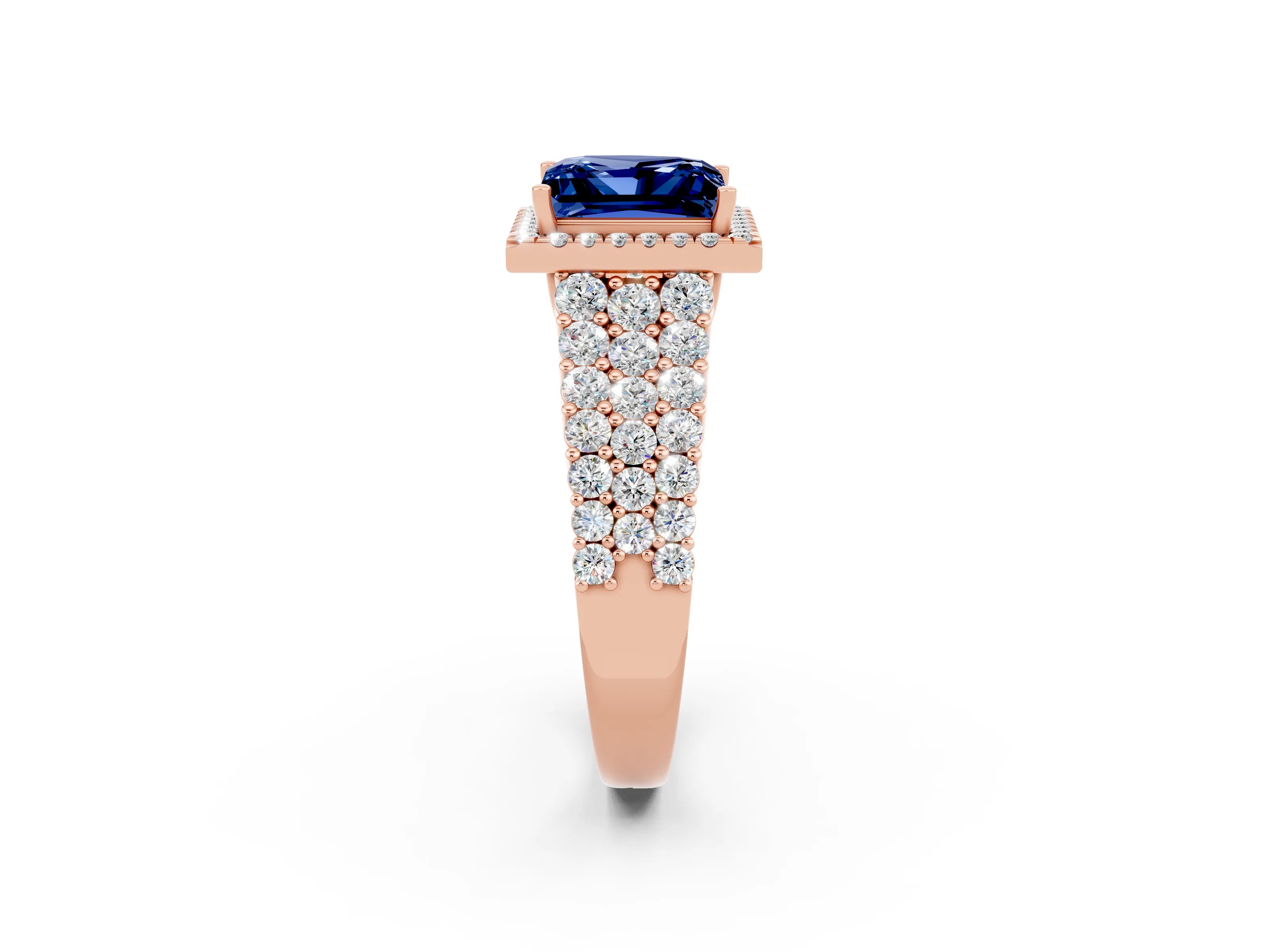 Rose gold Princess Cut Halo Pavé Diamond Engagement Ring with Split Shank and Four-Prong Setting_2