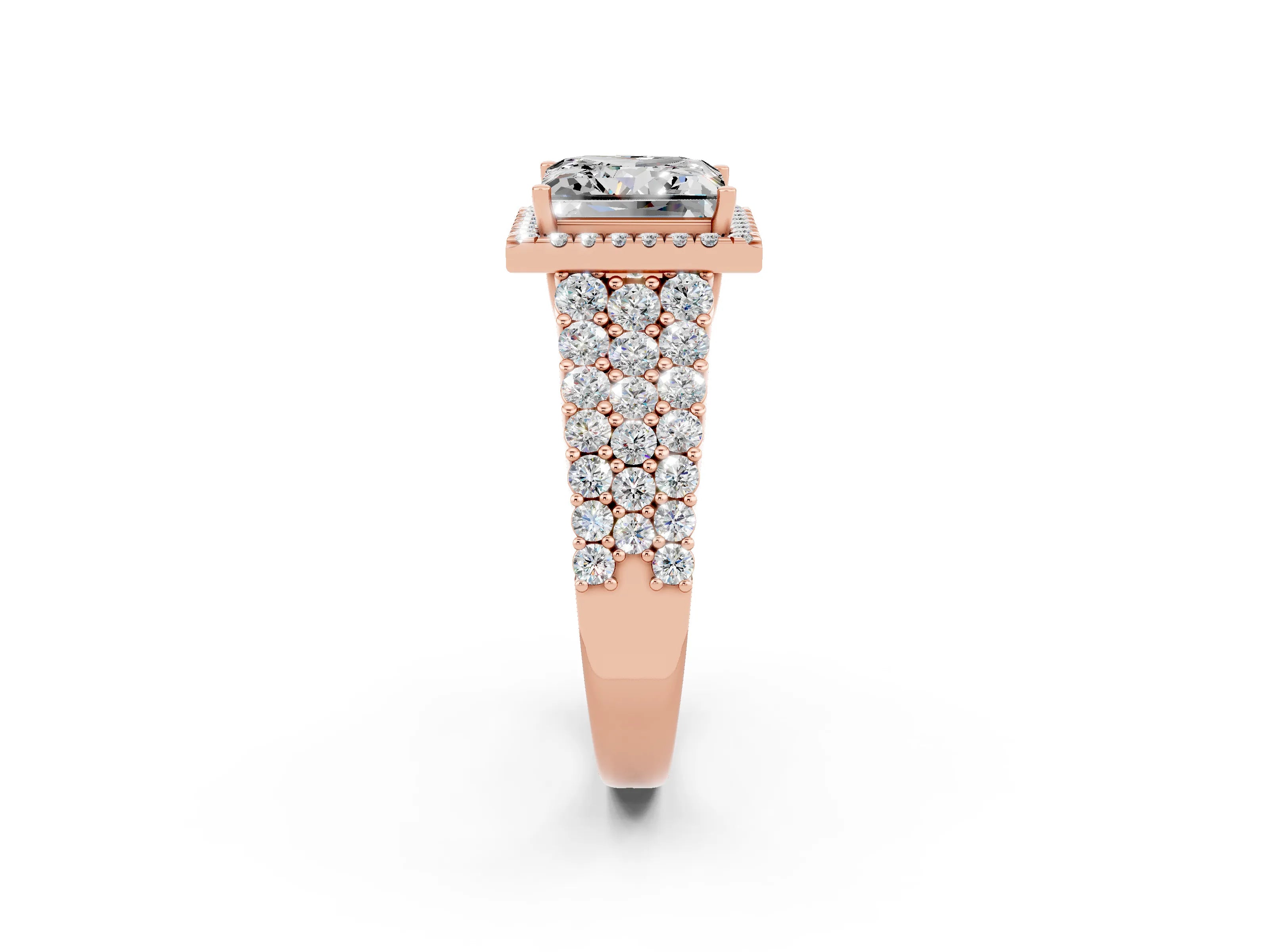 Rose gold Princess Cut Halo Pavé Diamond Engagement Ring with Split Shank and Four-Prong Setting_2