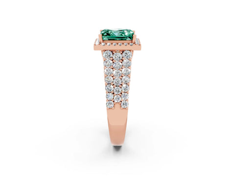 Rose gold Princess Cut Halo Pavé Diamond Engagement Ring with Split Shank and Four-Prong Setting_2