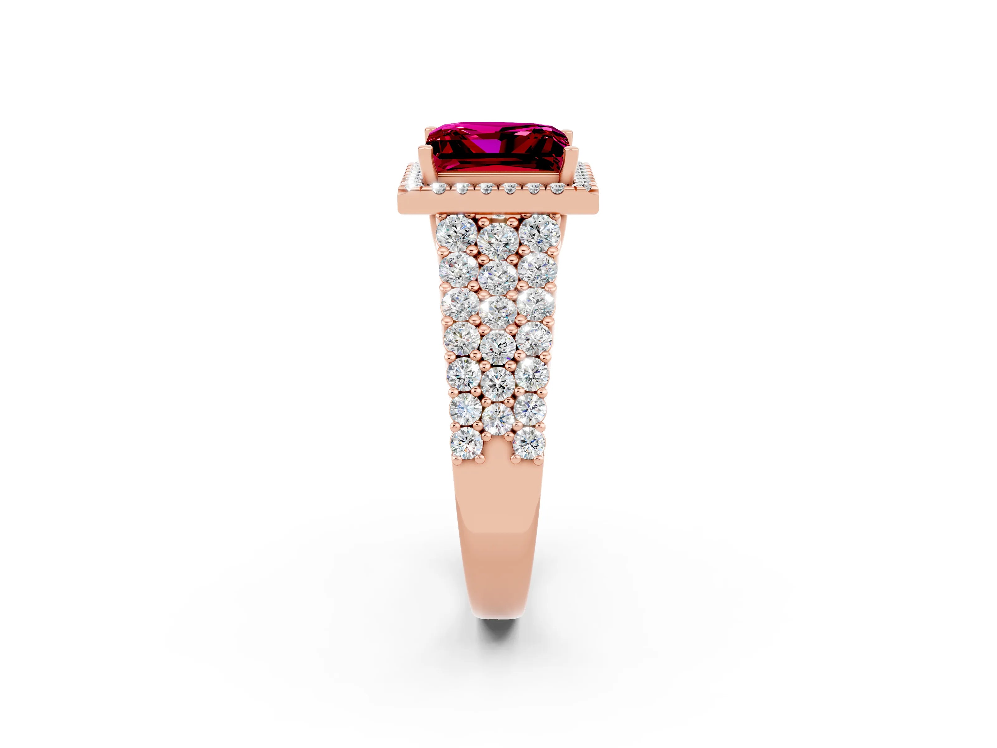 Rose gold Princess Cut Halo Pavé Diamond Engagement Ring with Split Shank and Four-Prong Setting_2