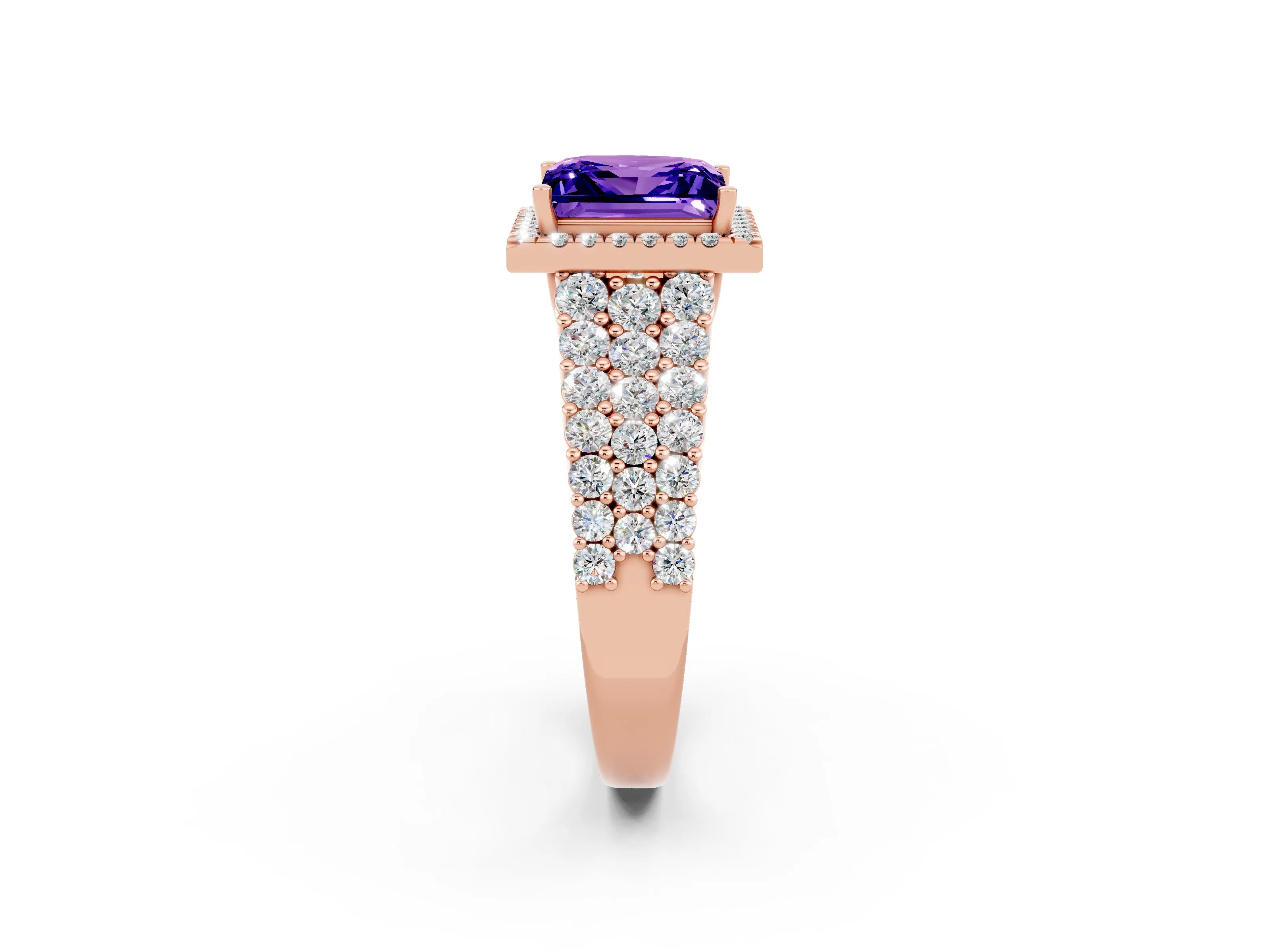 Rose gold Princess Cut Halo Pavé Diamond Engagement Ring with Split Shank and Four-Prong Setting_2