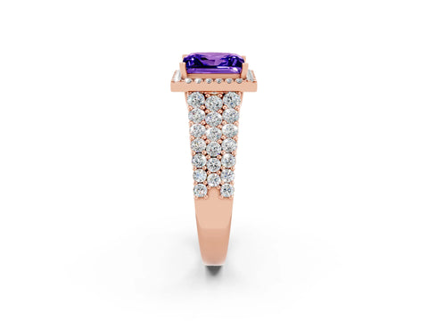 Rose gold Princess Cut Halo Pavé Diamond Engagement Ring with Split Shank and Four-Prong Setting_2