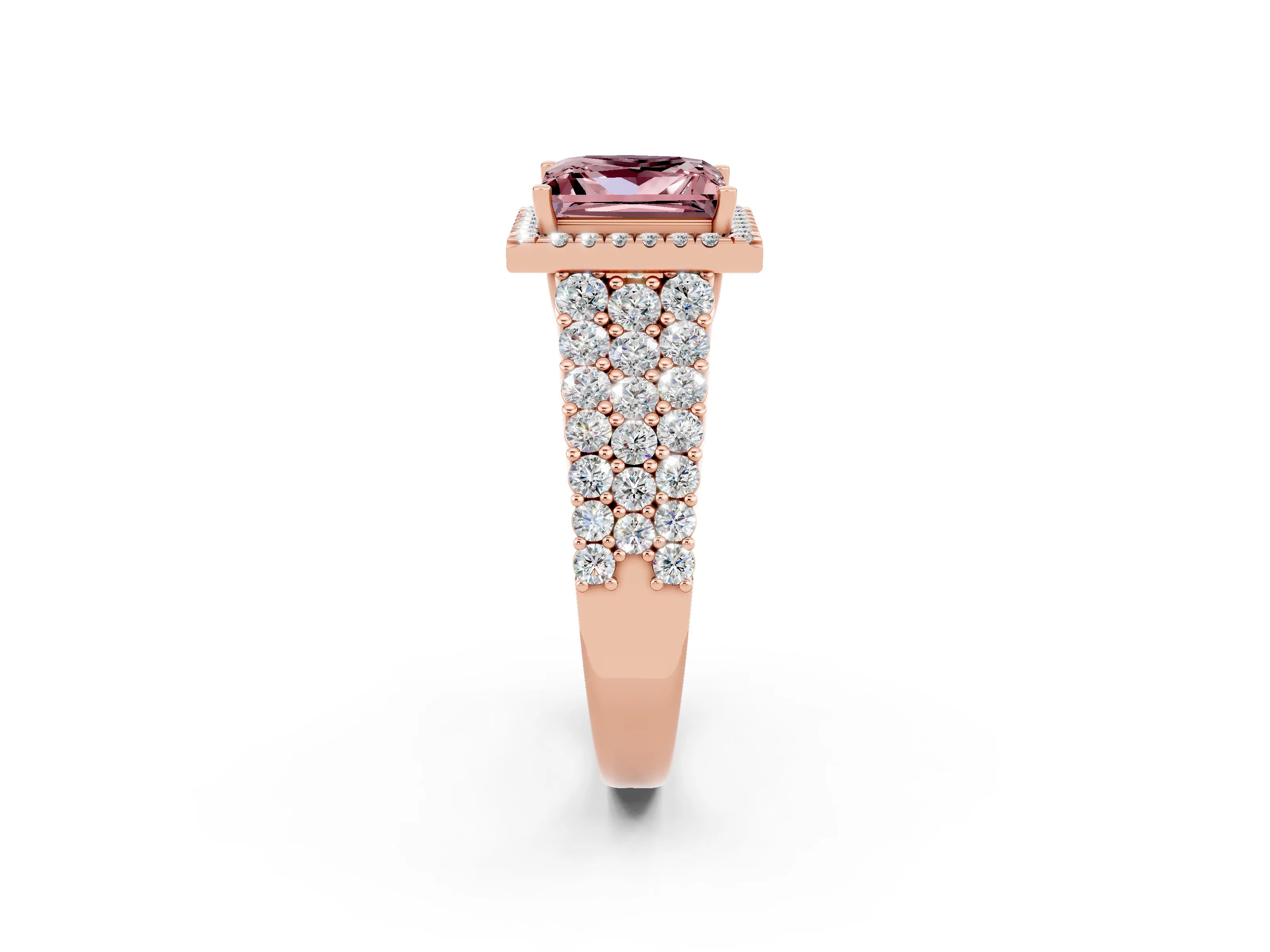 Rose gold Princess Cut Halo Pavé Diamond Engagement Ring with Split Shank and Four-Prong Setting_2