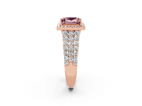 Rose gold Princess Cut Halo Pavé Diamond Engagement Ring with Split Shank and Four-Prong Setting_2