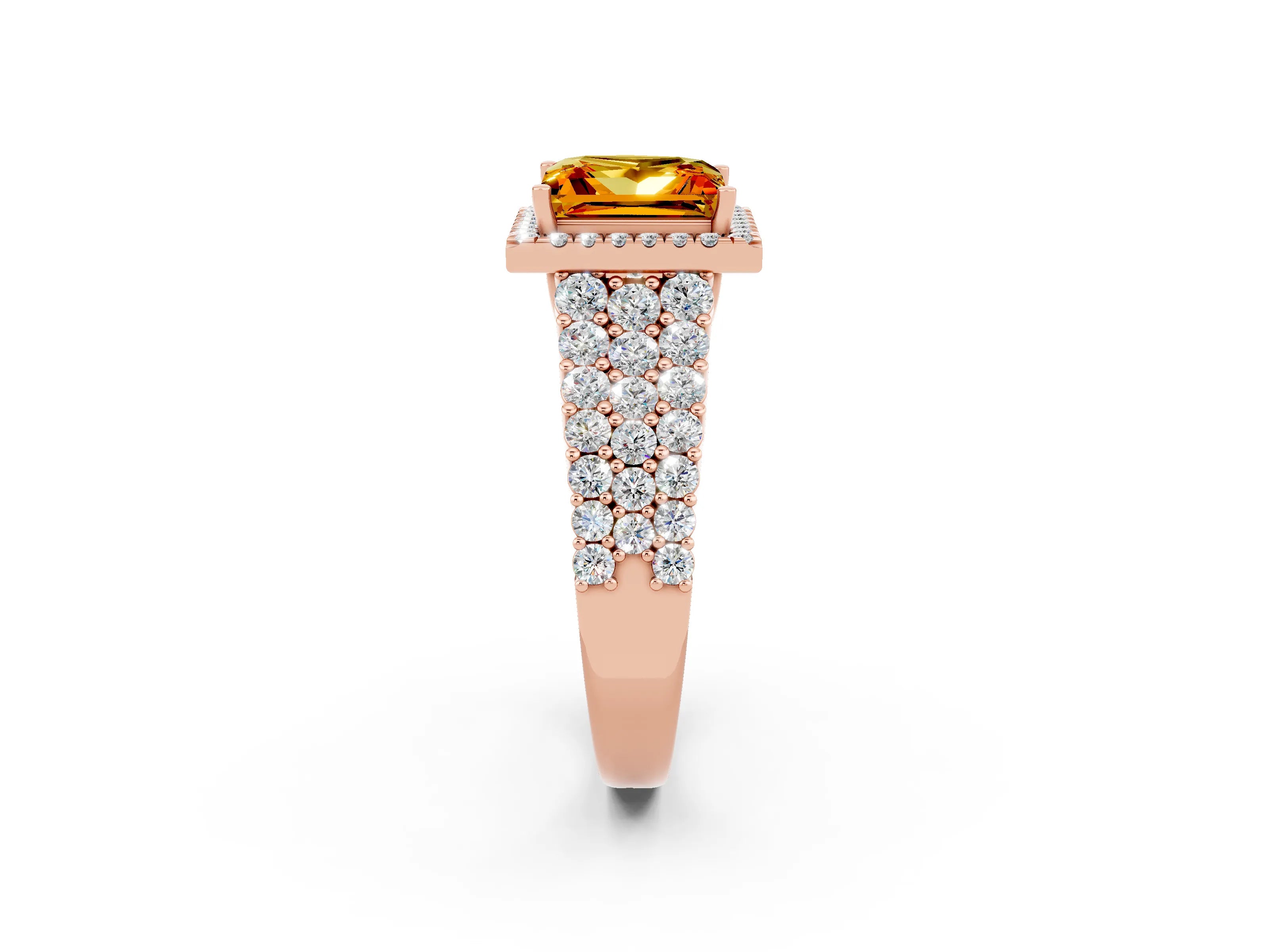 Rose gold Princess Cut Halo Pavé Diamond Engagement Ring with Split Shank and Four-Prong Setting_2
