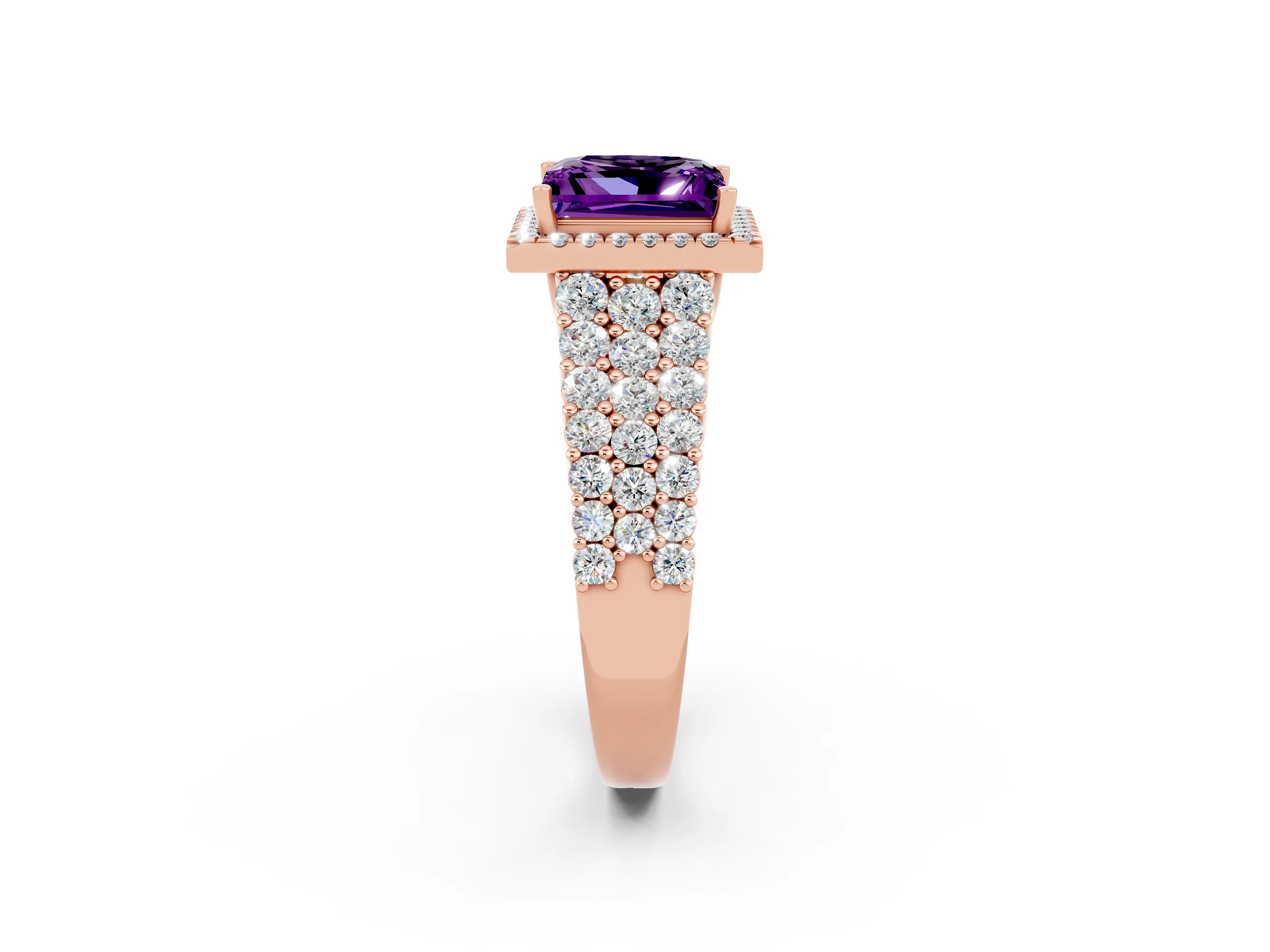 Rose gold Princess Cut Halo Pavé Diamond Engagement Ring with Split Shank and Four-Prong Setting_2