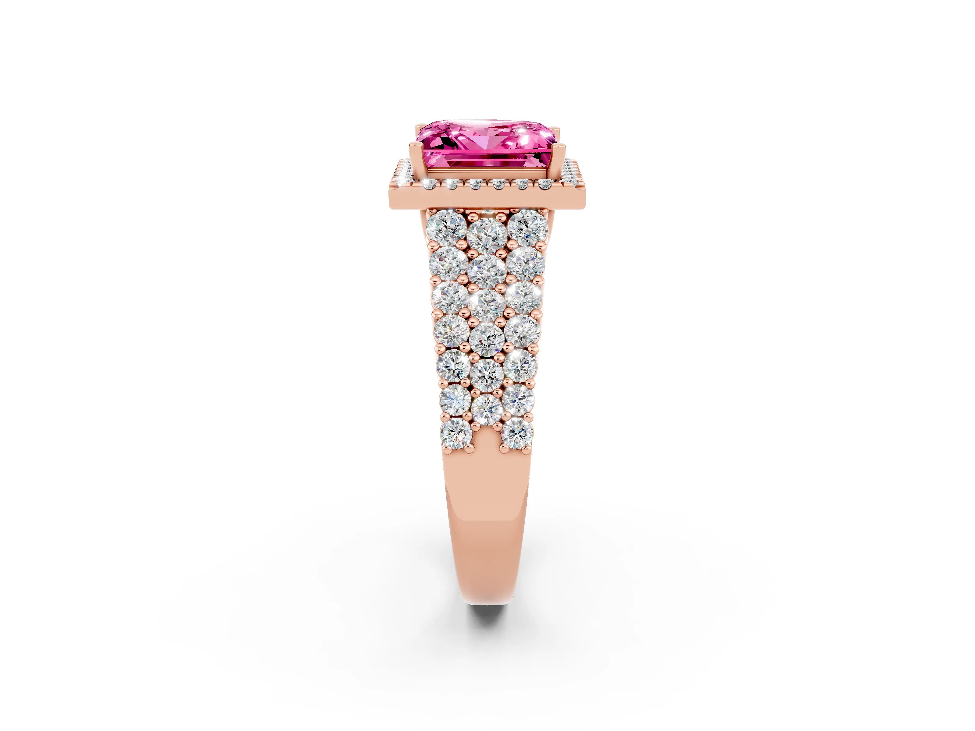 Rose gold Princess Cut Halo Pavé Diamond Engagement Ring with Split Shank and Four-Prong Setting_2