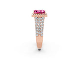 Rose gold Princess Cut Halo Pavé Diamond Engagement Ring with Split Shank and Four-Prong Setting_2