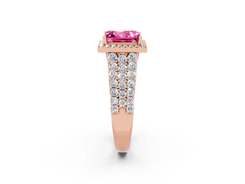 Rose gold Princess Cut Halo Pavé Diamond Engagement Ring with Split Shank and Four-Prong Setting_2