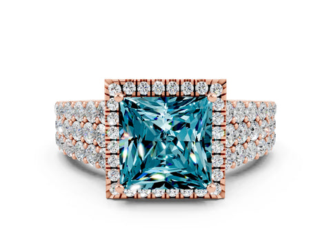 Rose gold Princess Cut Halo Pavé Diamond Engagement Ring with Split Shank and Four-Prong Setting