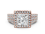 Rose gold Princess Cut Halo Pavé Diamond Engagement Ring with Split Shank and Four-Prong Setting_3