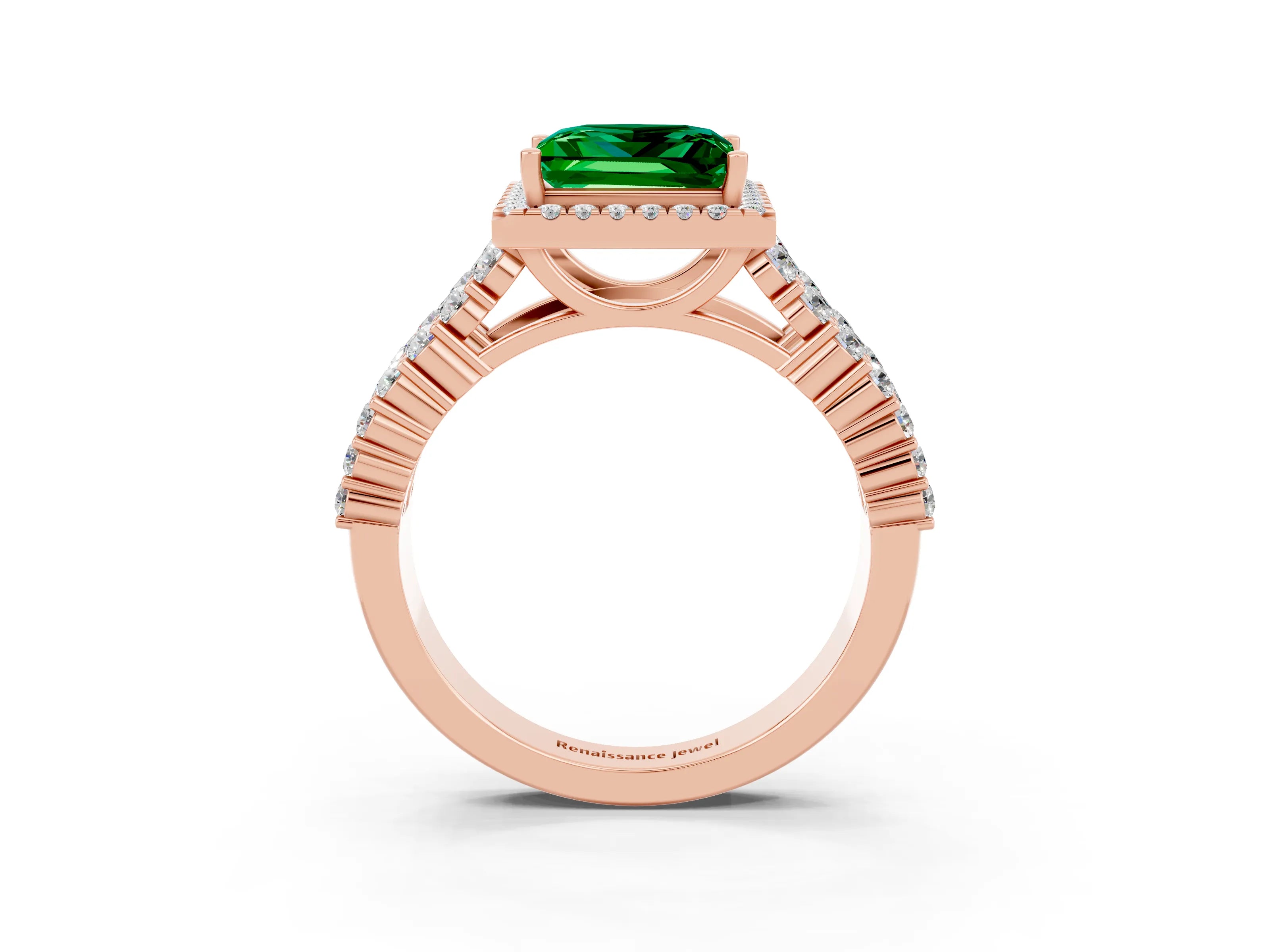 Rose gold Princess Cut Halo Pavé Diamond Engagement Ring with Split Shank and Four-Prong Setting_3