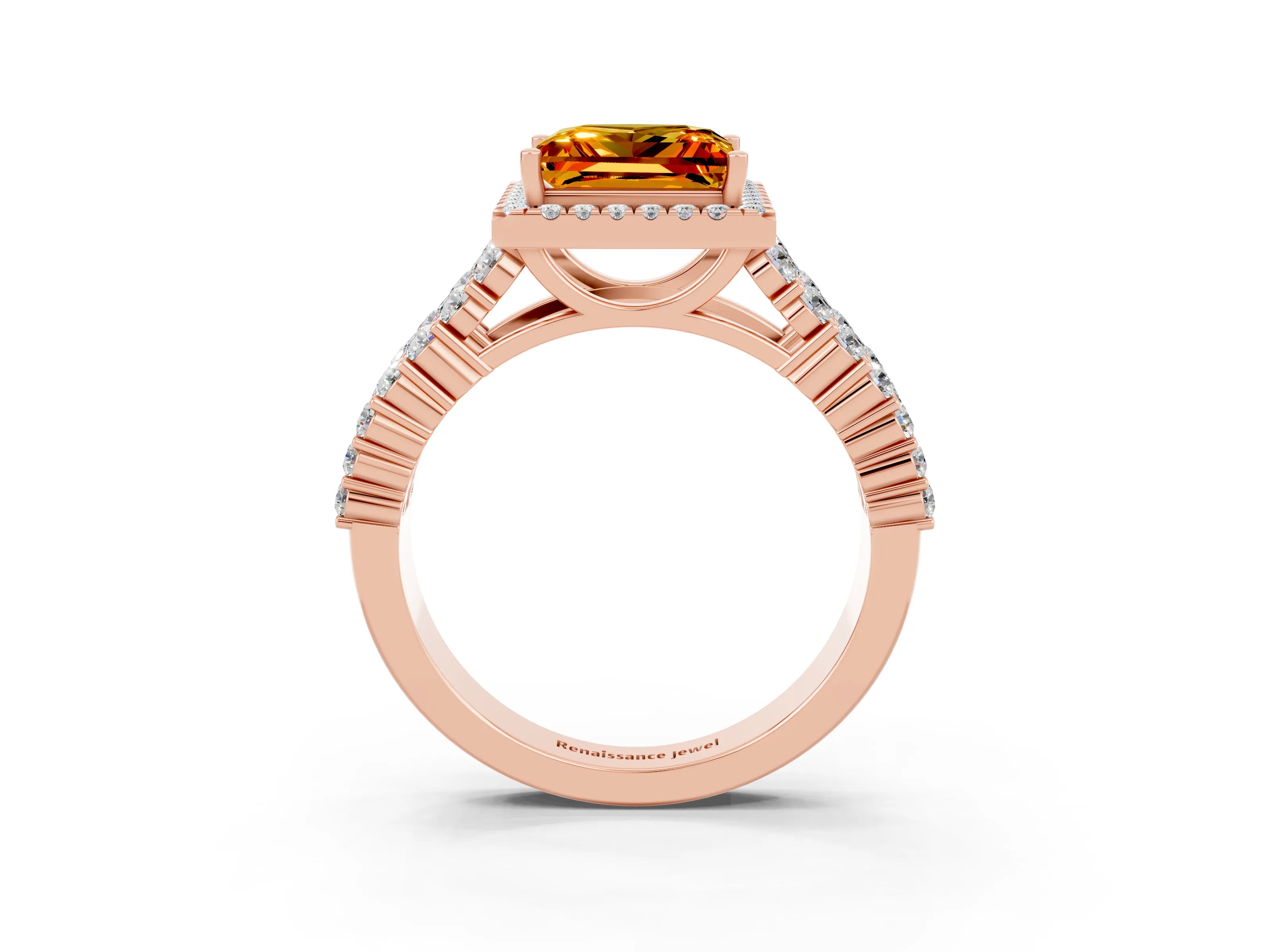 Rose gold Princess Cut Halo Pavé Diamond Engagement Ring with Split Shank and Four-Prong Setting_3