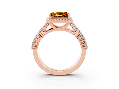Rose gold Princess Cut Halo Pavé Diamond Engagement Ring with Split Shank and Four-Prong Setting_3