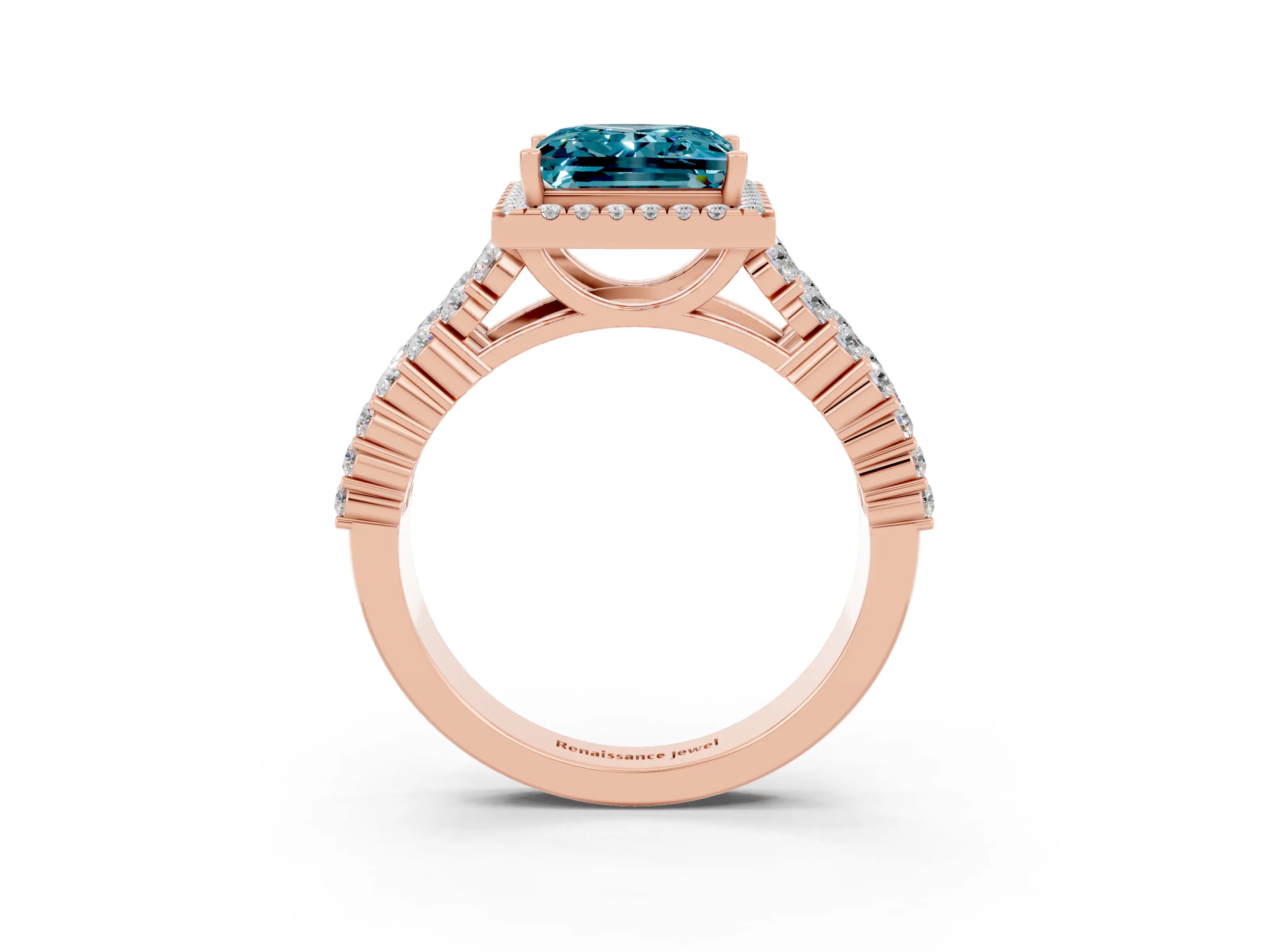 Rose gold Princess Cut Halo Pavé Diamond Engagement Ring with Split Shank and Four-Prong Setting_3