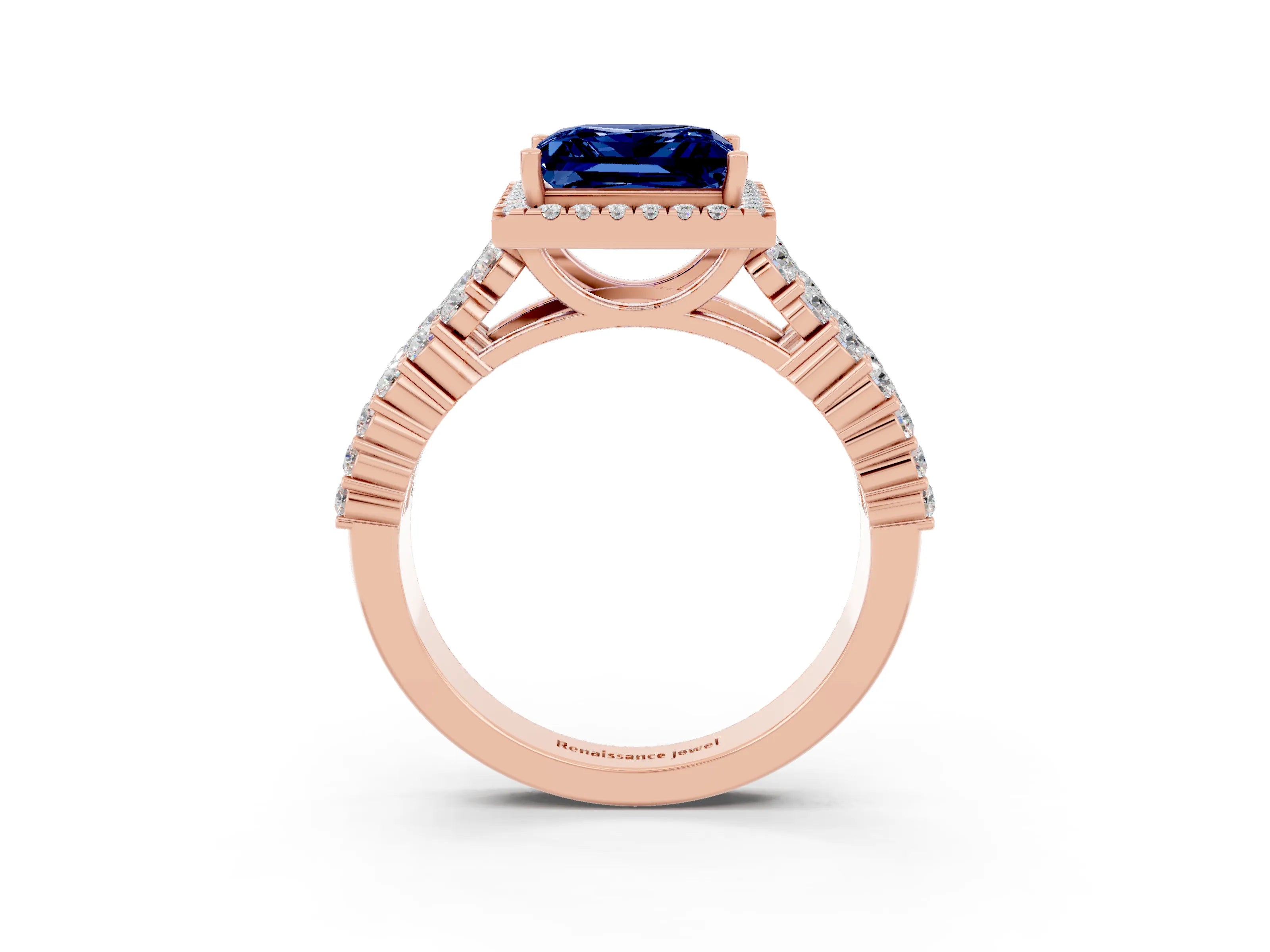 Rose gold Princess Cut Halo Pavé Diamond Engagement Ring with Split Shank and Four-Prong Setting_3