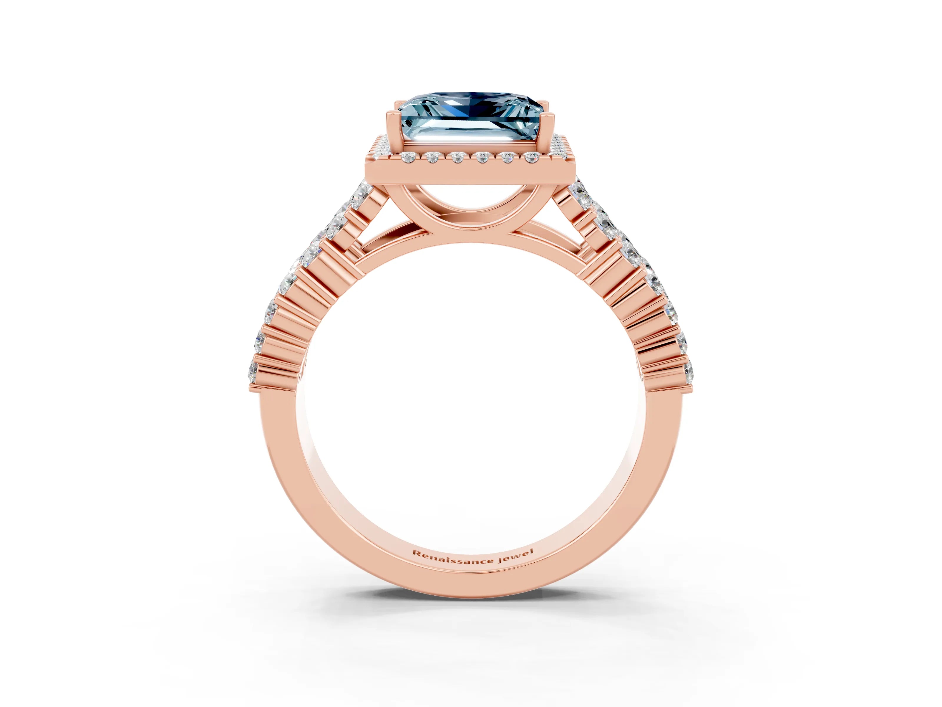 Rose gold Princess Cut Halo Pavé Diamond Engagement Ring with Split Shank and Four-Prong Setting_3