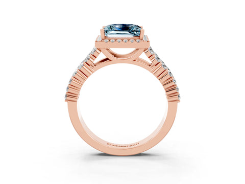 Rose gold Princess Cut Halo Pavé Diamond Engagement Ring with Split Shank and Four-Prong Setting_3