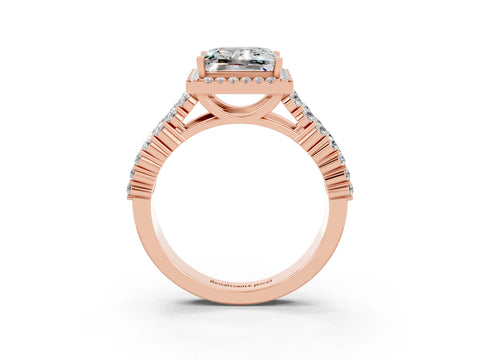 Rose gold Princess Cut Halo Pavé Diamond Engagement Ring with Split Shank and Four-Prong Setting_3