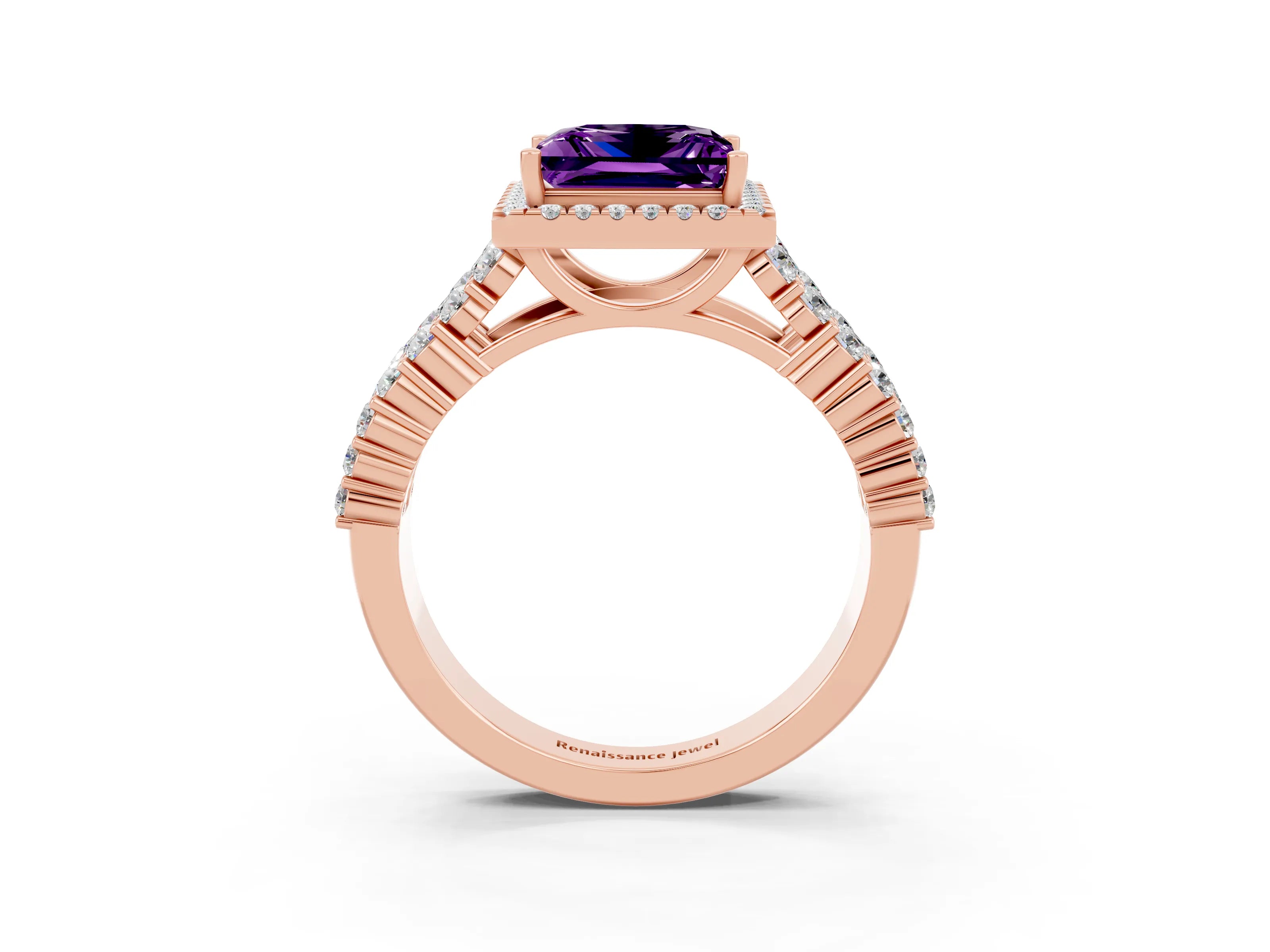 Rose gold Princess Cut Halo Pavé Diamond Engagement Ring with Split Shank and Four-Prong Setting_3