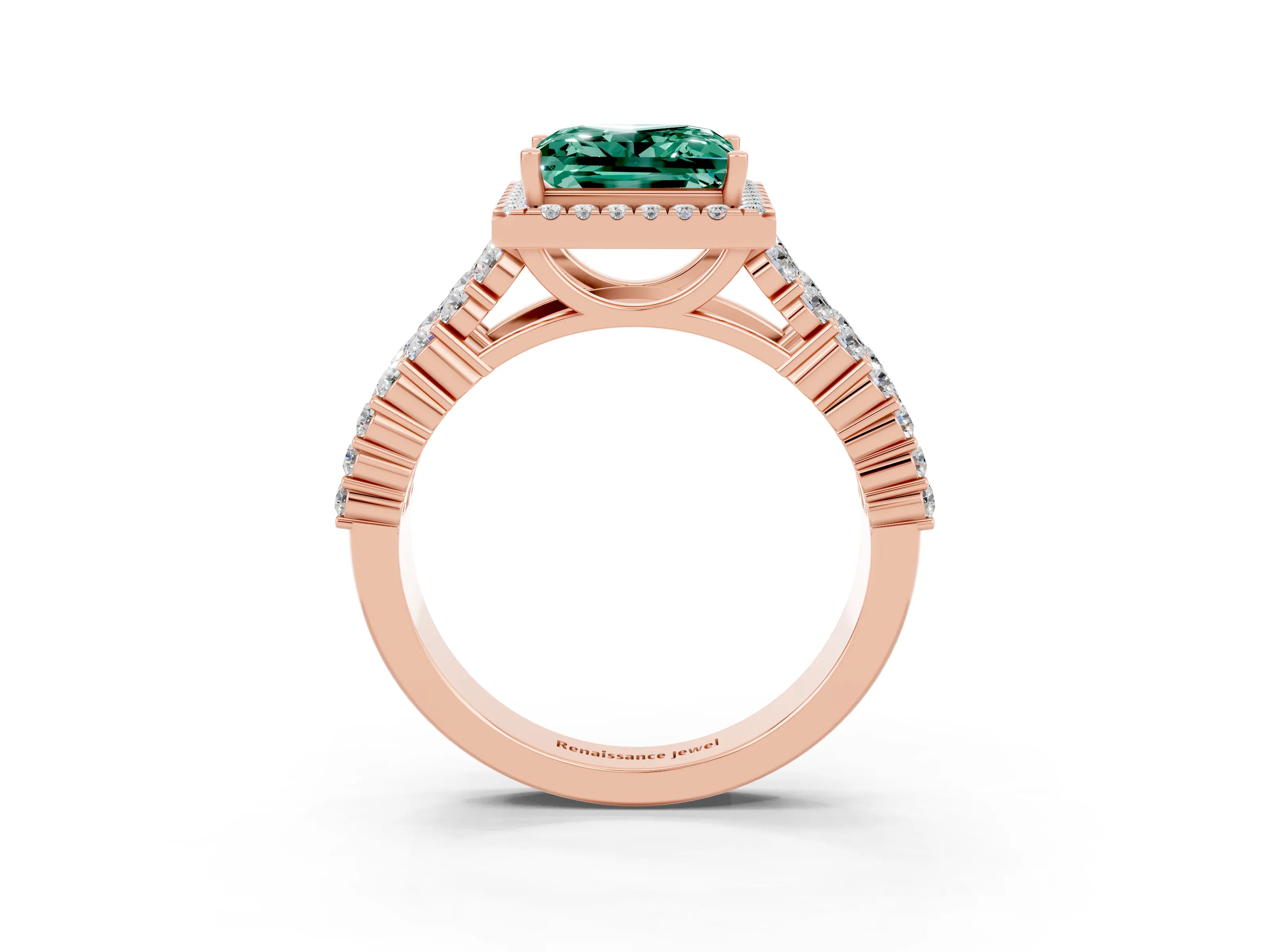 Rose gold Princess Cut Halo Pavé Diamond Engagement Ring with Split Shank and Four-Prong Setting_3