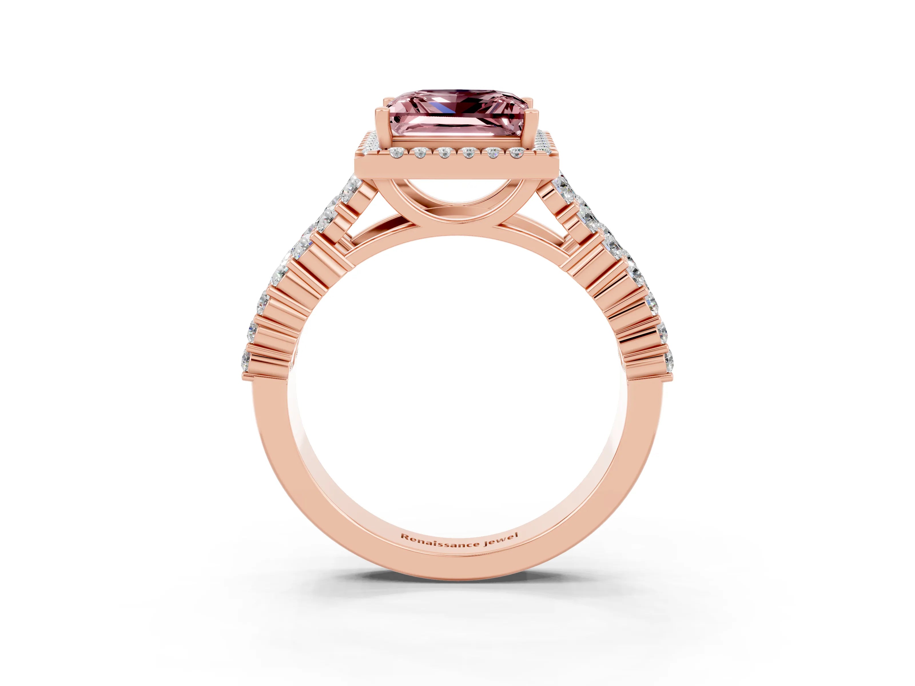 Rose gold Princess Cut Halo Pavé Diamond Engagement Ring with Split Shank and Four-Prong Setting_3