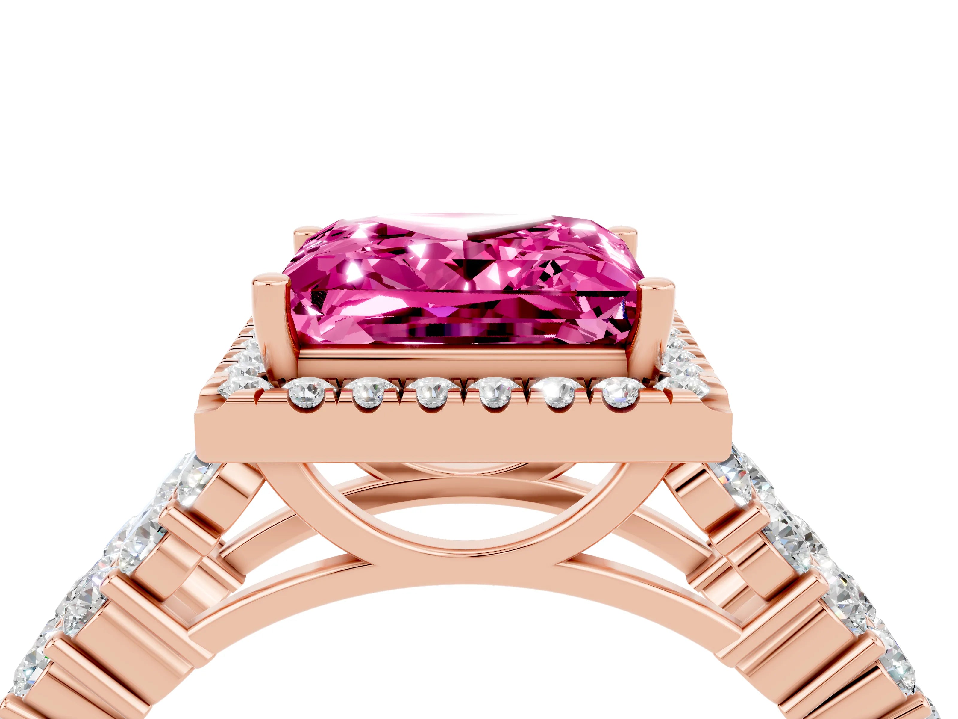 Rose gold Princess Cut Halo Pavé Diamond Engagement Ring with Split Shank and Four-Prong Setting_4