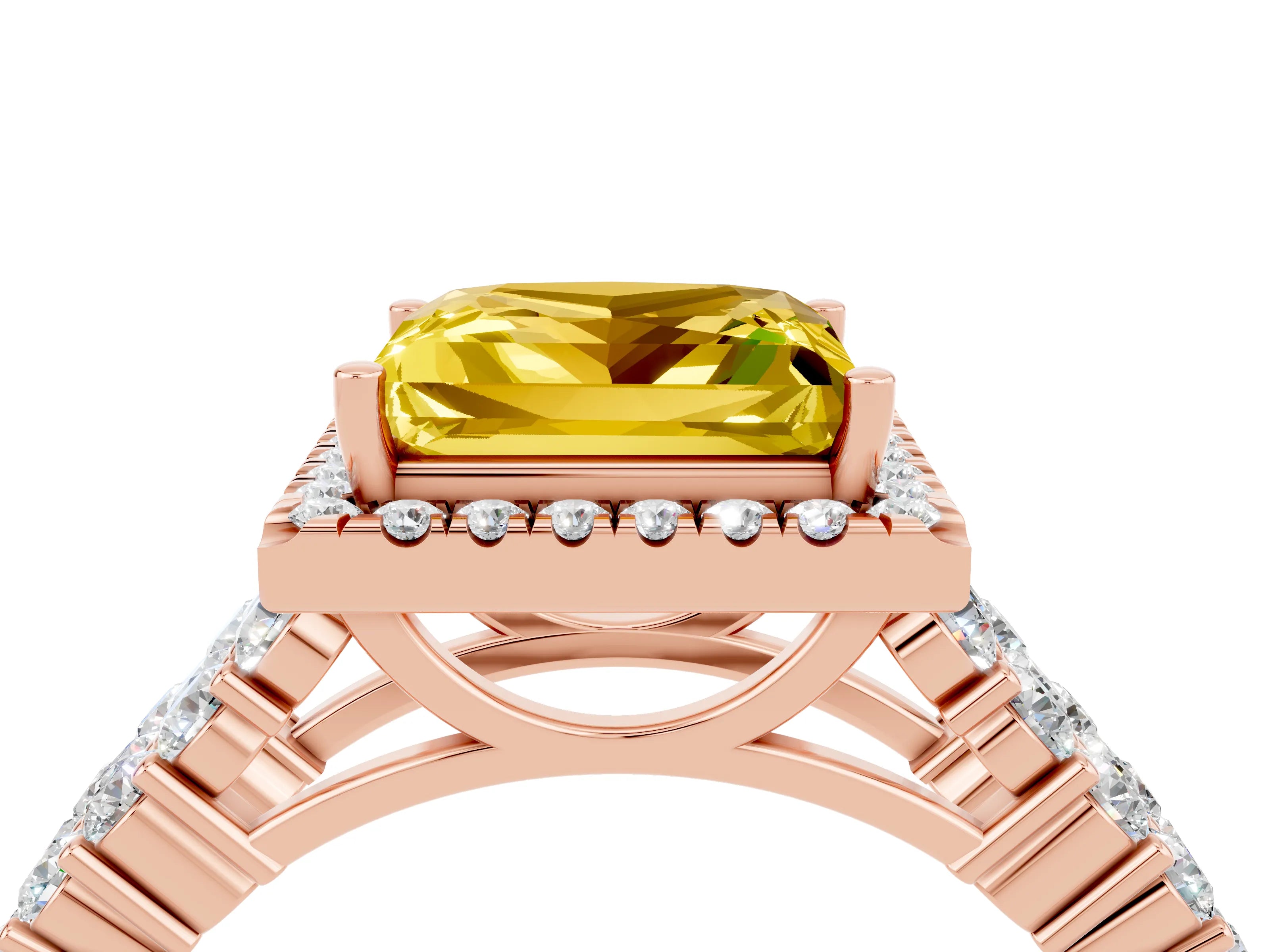 Rose gold Princess Cut Halo Pavé Diamond Engagement Ring with Split Shank and Four-Prong Setting_4