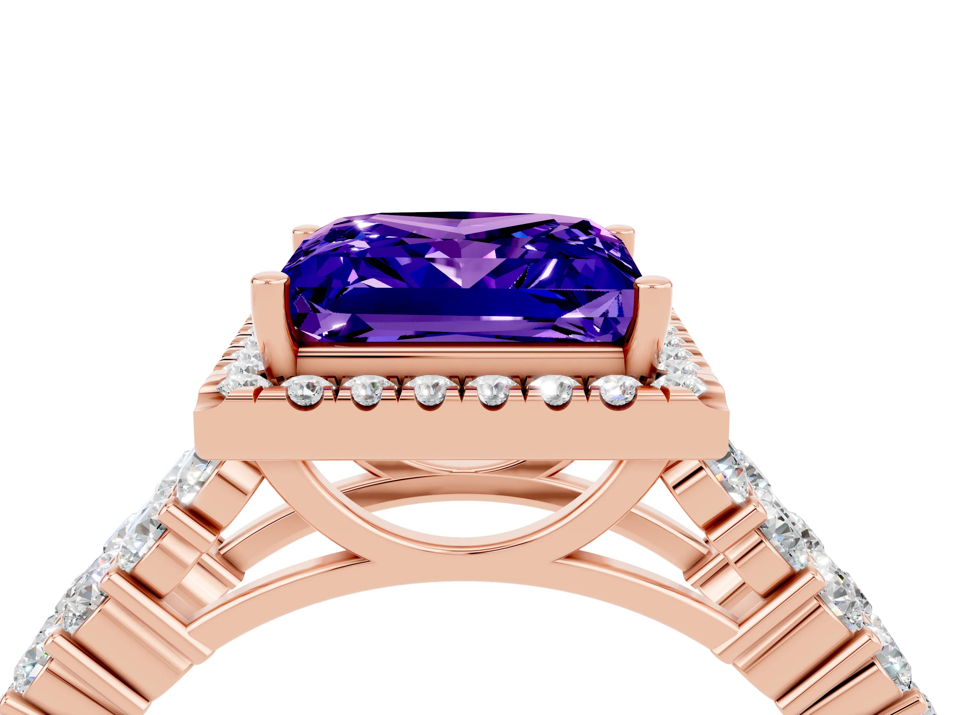Rose gold Princess Cut Halo Pavé Diamond Engagement Ring with Split Shank and Four-Prong Setting_4