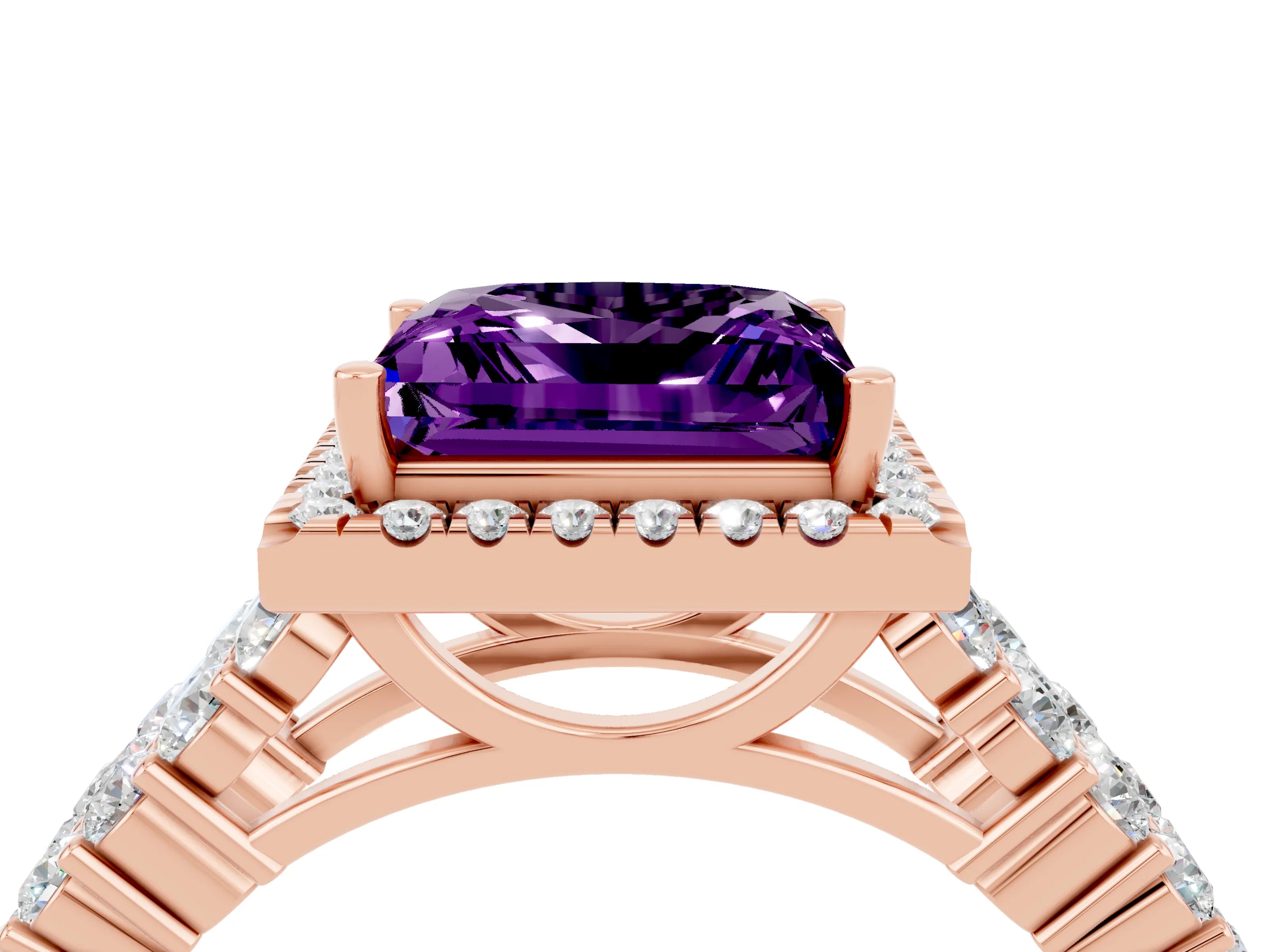 Rose gold Princess Cut Halo Pavé Diamond Engagement Ring with Split Shank and Four-Prong Setting_4