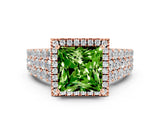 Rose gold Princess Cut Halo Pavé Diamond Engagement Ring with Split Shank and Four-Prong Setting