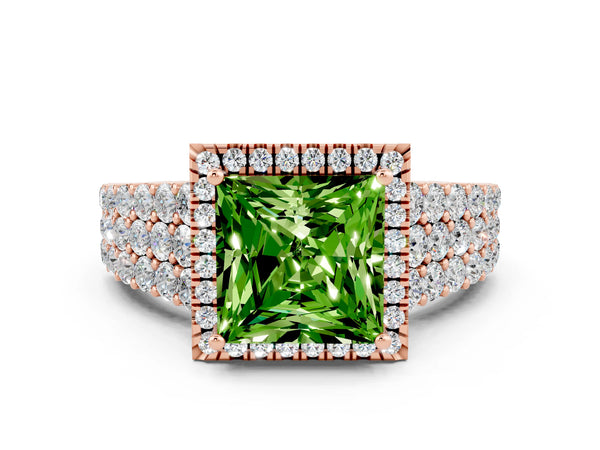 Rose gold Princess Cut Halo Pavé Diamond Engagement Ring with Split Shank and Four-Prong Setting